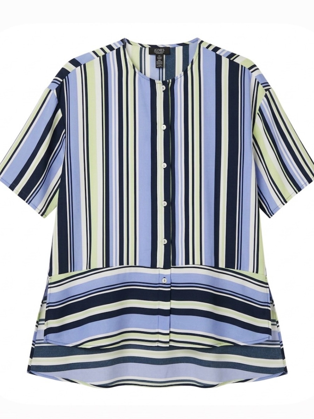 JONES NEW YORK Signature Striped Hi Lo Blouse, Women’s M, Blue White Green